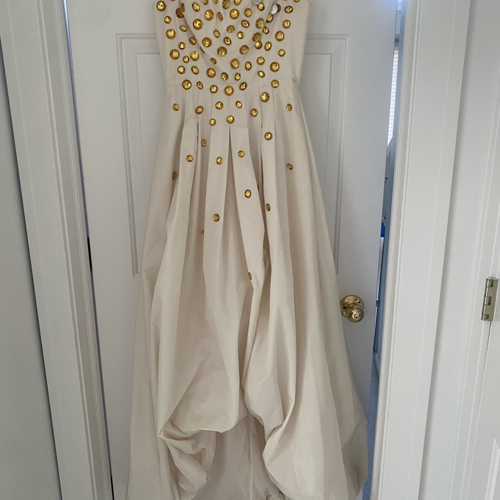 BCBGMaxAzria gardenia jewel embellished taffeta gown